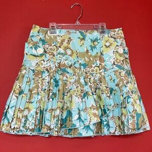Dalia Casual Vintage Y2K  Green/Blue Floral Print Pleated A-Line Skirt  sz 6